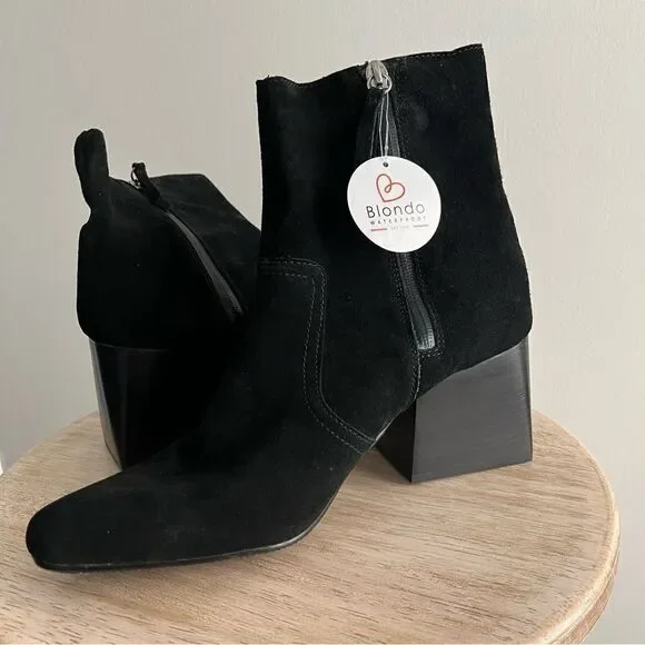 Blondo Women's Salome Waterproof Fashion Boot - Suede Ankle Bootie With Stacked Heel, All-Weather